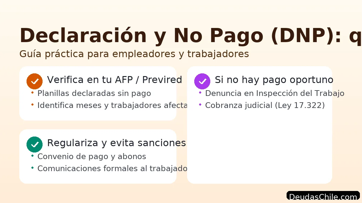 Declaración y No Pago (DNP): verificar planillas declaradas sin pago, convenir regularización y activar cobranza conforme a la Ley 17.322