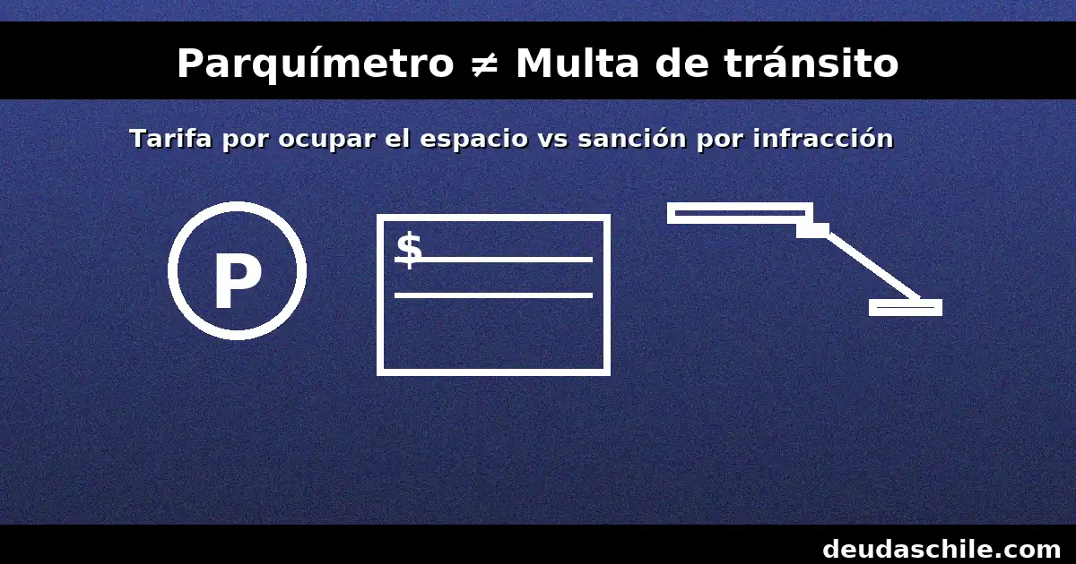 Parquímetro ≠ multa: el primero es tarifa por ocupar el espacio; la multa por mal estacionado es una sanción de tránsito.