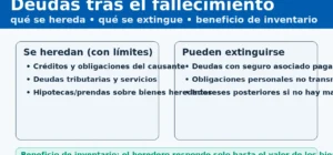 Deudas tras el fallecimiento: qué se hereda, qué se extingue y beneficio de inventario — guía visual.