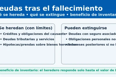Deudas tras el fallecimiento: qué se hereda, qué se extingue y beneficio de inventario — guía visual.