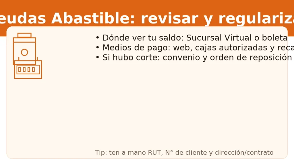 Deudas Abastible: revisar y regularizar — ver saldo en Sucursal Virtual, medios de pago oficiales y reposición tras corte