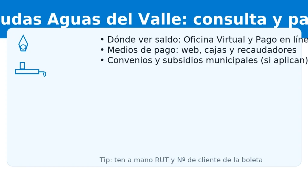 Deudas Aguas del Valle: consulta y pago — Oficina Virtual, medios de pago y opciones de convenio/subsidio
