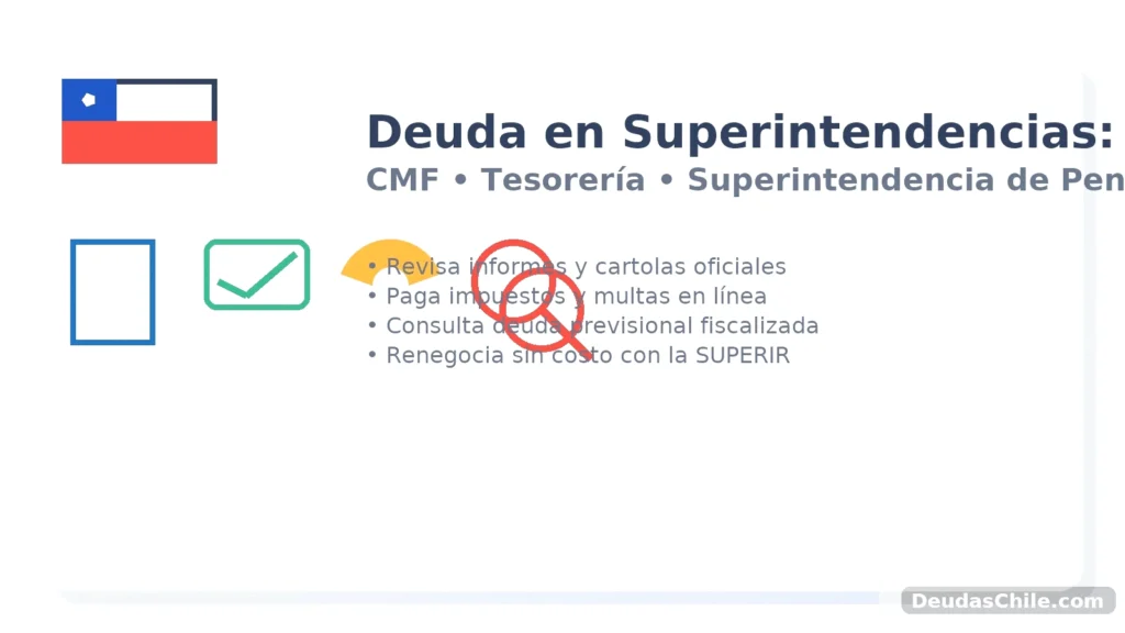 Deuda en superintendencias en Chile: guía para revisar informes oficiales (CMF), pagar deudas fiscales en TGR, consultar deuda previsional (SP) y renegociar con la SUPERIR