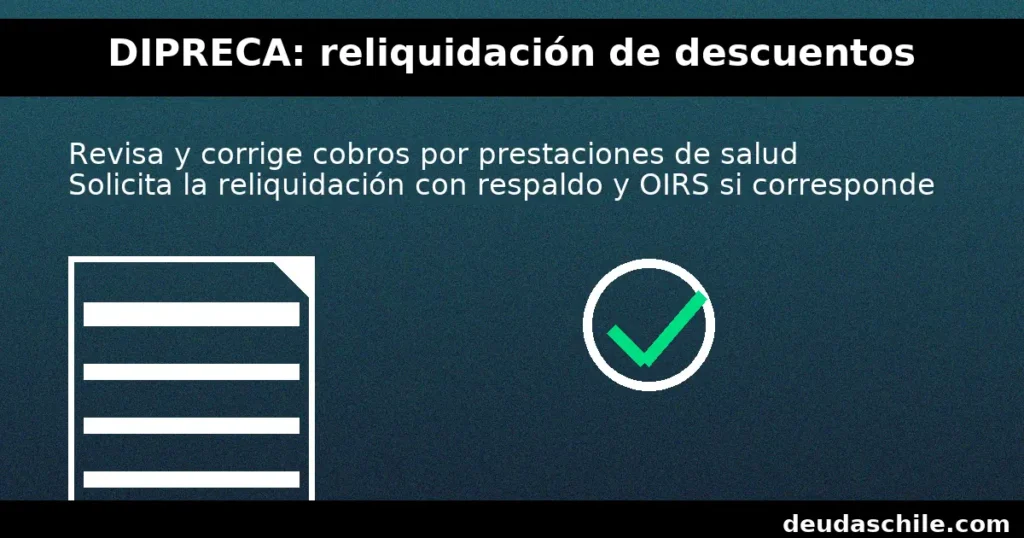 DIPRECA: reliquidación de descuentos por prestaciones de salud, guía para revisar y corregir cobros con respaldo y OIRS