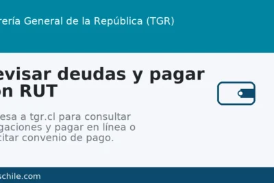 TGR: revisar deudas y pagar con RUT en tgr.cl; pagar en línea o suscribir convenio de pago”. (Apoya pagos y convenios/regularizaciones en Tesorería)