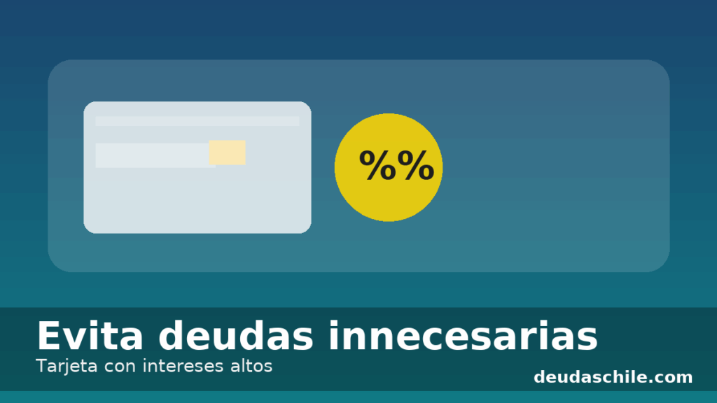 Ilustración de tarjeta de crédito con globo de porcentaje — evita deudas innecesarias e intereses altos en Chile — deudaschile.com