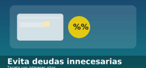 Ilustración de tarjeta de crédito con globo de porcentaje — evita deudas innecesarias e intereses altos en Chile — deudaschile.com